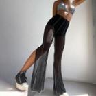 High Waist Mesh Bootcut Pants