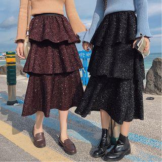 Midi Layered Sequined Skirt
