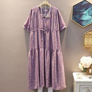 Short-sleeve Tiered Floral Chiffon A-line Dress