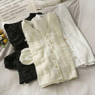 Button-down V-neck Lace Blouse