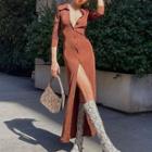 Long Sleeve Collared Button-up Long Dress