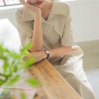 Linen Blend Boxy Long Polo Dress