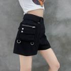 High Waist Plain Cargo Shorts
