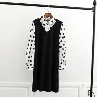 Heart Print Mock Two-piece Shirtdress