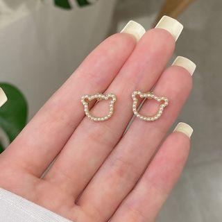 Faux Pearl Bear Stud Earring / Clip-on Earring