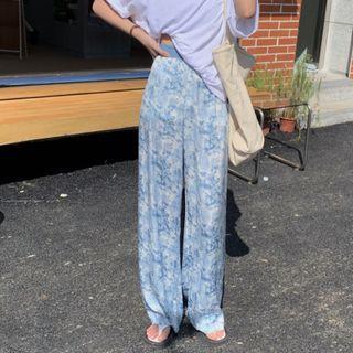 Tie Dye Wide-leg Pants Blue - One Size