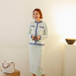Ringer Knit Cardigan & Matching Skirt Set