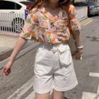 Short-sleeve Fruit Print Shirt / High-waist Shorts