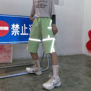 Drawstring-waist Reflective Trim Shorts