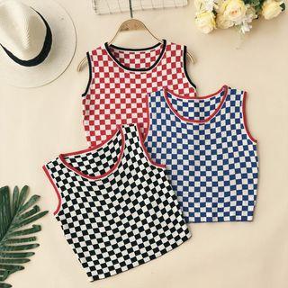 Plaid Cropped Knit Tank Top