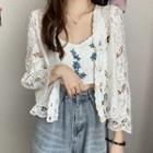 Floral Embroidered Cropped Camisole Top / Lace Cardigan