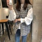 Tweed Vest / Long-sleeve Plain Blouse