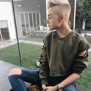 Long-sleeve Distressed Cropped Top