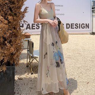 Spaghetti Strap Graphic Print Maxi A-line Dress