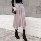Elastic Waist Midi Skirt Light Purple - One Size