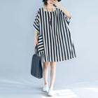 Short-sleeve Striped Chiffon A-line Dress Stripe - One Size