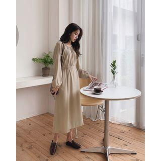 Drawstring-waist Shirred Long Dress