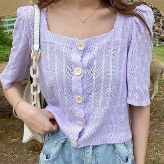 Short-sleeve Square-neck Cropped Cardigan