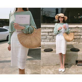 Punched-detailed Lace Midi Skirt