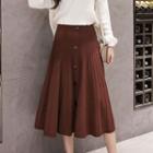 Button-front Midi A-line Knit Skirt