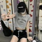 Short Sleeve Letter Embroidered Crop T-shirt