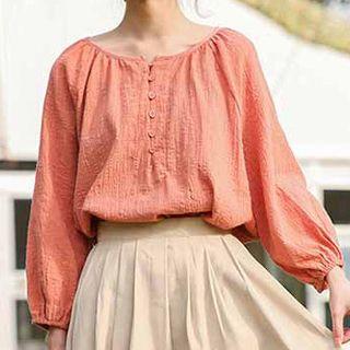 Balloon-sleeve Button-detail Blouse