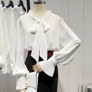 Plain Chiffon Bow Blouse