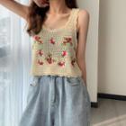 Floral Embroidered Pointelle Knit Tank Top