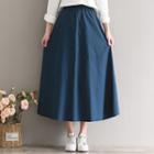 Set: Mandarin Collar Shirt + High Waist Midi A-line Skirt