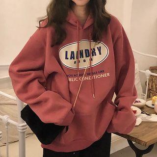 Lettering Print Hoodie Dark Pink - One Size
