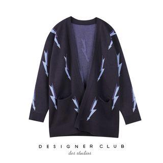 Lightning Print Open Front Cardigan