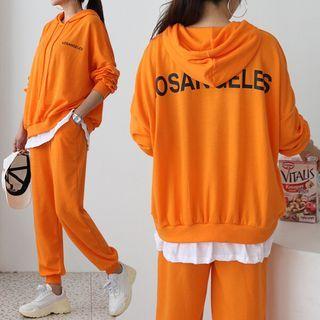 Set: Letter Layered-hem Hoodie + Jogger Pants