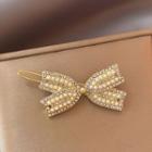 Bow Rhinestone Faux Pearl Alloy Hair Clip Gold - One Size