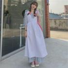 Short-sleeve Floral Print Midi Dress / Sleeveless Plain Midi Dress