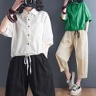 Elbow-sleeve Drawstring-cuff Shirt