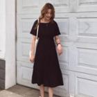 Bow Accent Plain Short Sleeve Midi Dress