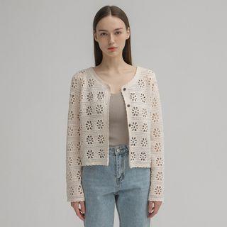 Flower-crochet Cardigan Light Beige - One Size