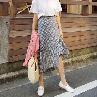 Frill Tie-waist Gingham Sheath Dress
