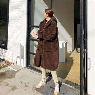 Toggle-button Hooded Faux-fur Coat