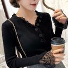 Lace Trim Ribbed Knit Top (various Designs)