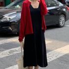 V-neck Sleeveless Midi Dress / Crew-neck Cardigan