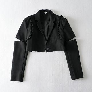 Detachable Sleeve Ruffle Trim Cropped Blazer