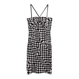 Halter Checkered Sheath Dress Black & White - One Size