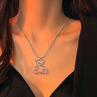 Rhinestone Bear Pendant Necklace Silver - One Size