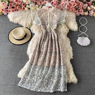 Round Neck Lace Cut Out Short Sleeve Dress