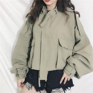 Cropped Adhesive Closure Jacket As Shown In Figure - One Size