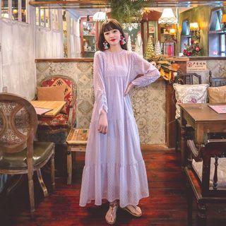 Dotted Chiffon Maxi A-line Dress With Slipdress