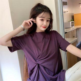 Short-sleeve Twisted Front Plain T-shirt