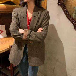 Loose-fit Woolen Blazer Dark Brown - One Size