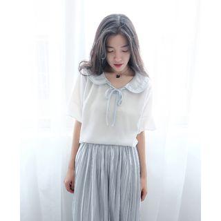 Embroidered Collar Short-sleeve Chiffon Blouse
